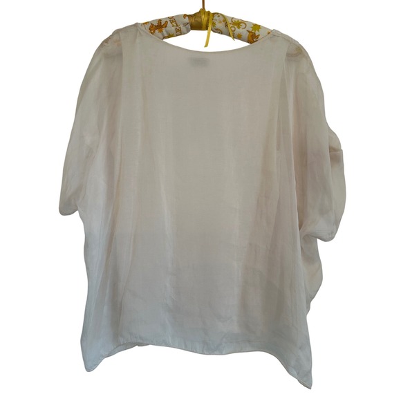 Angela Moda Italy Silk Blend Floral Embroidery Lace Blouse Cream Women L Cottage - Picture 4 of 7